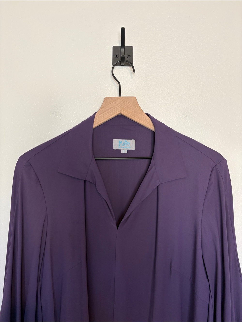 Maria Pinto Stretch Crepe Flowy V-Neck Long Sleeve Relaxed Blouse Purple Large - Picture 3 of 8